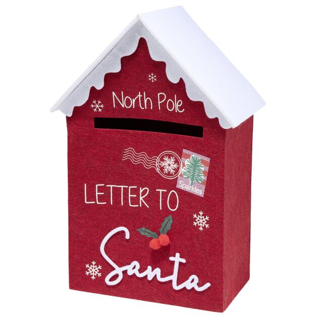 Bo&icirc;te aux lettres du P&egrave;re No&euml;l en feutrine rouge H29cm