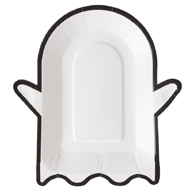 Lot de 10 assiettes en carton Halloween forme fant&ocirc;me blanc