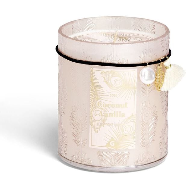 Bougie charm pampille Coconut Vanilla dans verre beige 55H