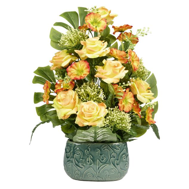 Jardini&egrave;re c&eacute;ramique roses pens&eacute;es et mini fleurs 42x10xH50cm (3 mod&egrave;les)