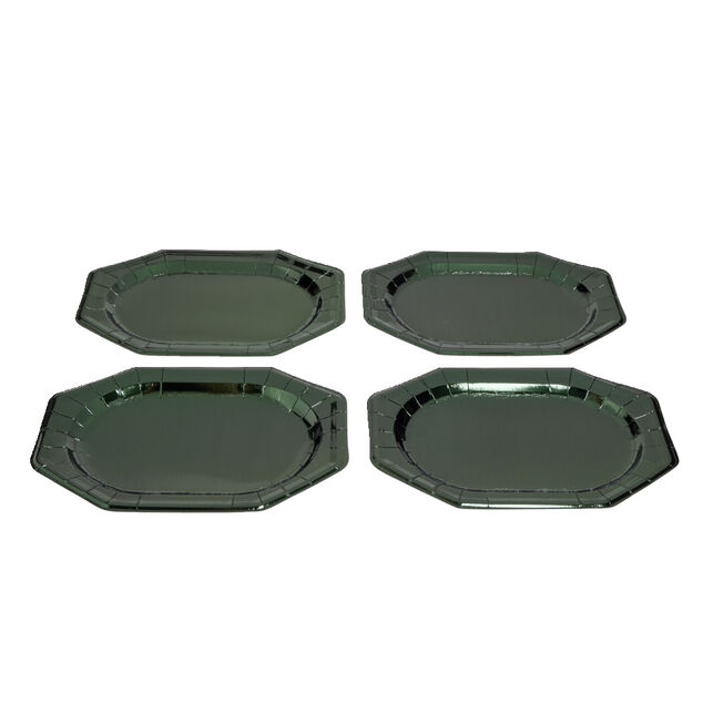Plateau de pr&eacute;sentation ovale x4 en carton m&eacute;tallis&eacute; vert sapin 25x34cm