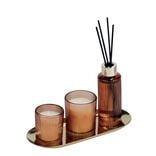 Coffret senteur bougie x2 avec diffuseur 100ml et plateau métal doré (3 modèles)