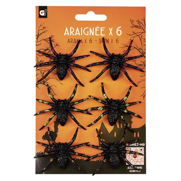 Araign&eacute;e color&eacute;e paillet&eacute;e d&eacute;coration Halloween x6