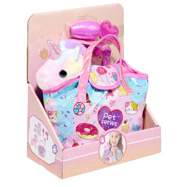 Sac &agrave; main enfant licorne peluche polyester rose 23,5x6xH27,5cm