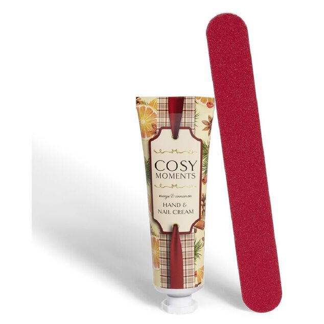 Coffret cr&egrave;me pour les mains orange cannelle avec lime &agrave; ongles