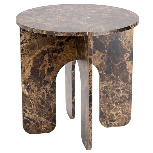 Table basse ronde Terra bois marron effet marbr&eacute; &Oslash;40xH40cm