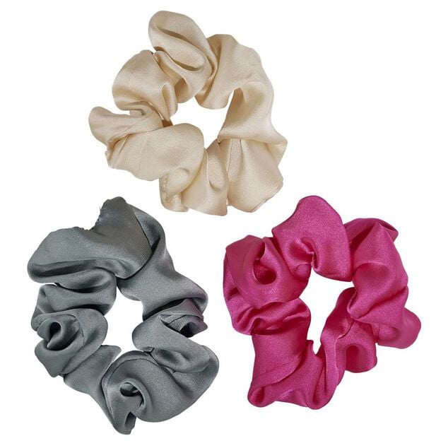 Chouchou satin&eacute; ivoire/rose/gris uni &Oslash;10cm x3