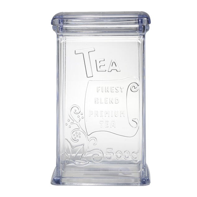 Bo&icirc;te &agrave; th&eacute; 500g en plastique transparent 11,5x9xH19cm