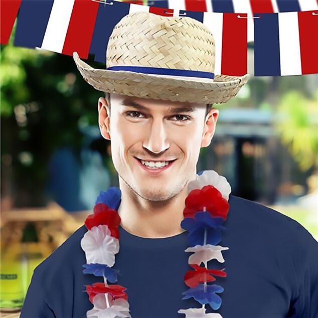 Chapeau paille adulte Cocorico bandeau bleu blanc rouge