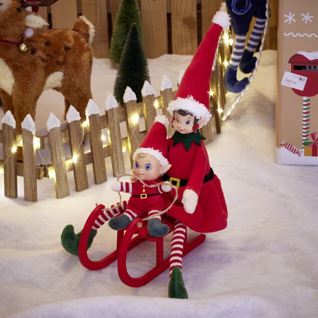 Lutin farceur b&eacute;b&eacute; feutrine rouge et blanc H14,5cm