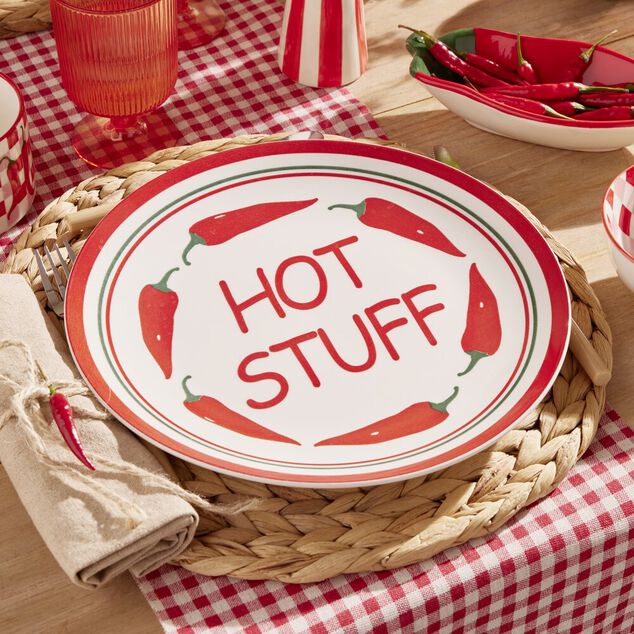 Assiette plate ronde x4 porcelaine motif piment &Oslash;27cm