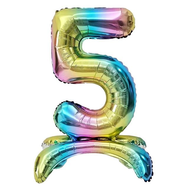 Ballon chiffre 5 avec support aluminium arc-en-ciel 51xH81cm