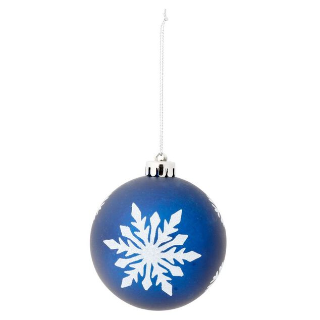 Boule de No&euml;l imprim&eacute; flocon paillet&eacute; bleu et blanc &Oslash;8cm