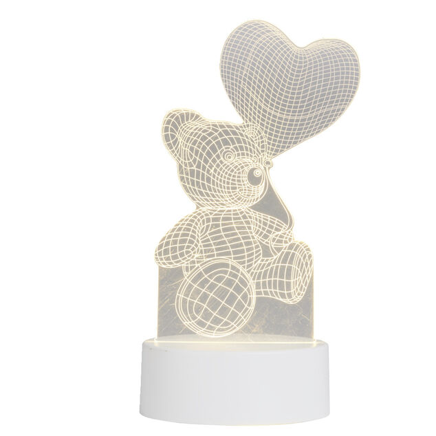 Lampe LED 3D filigrane ourson coeur 12x9,8xH21cm
