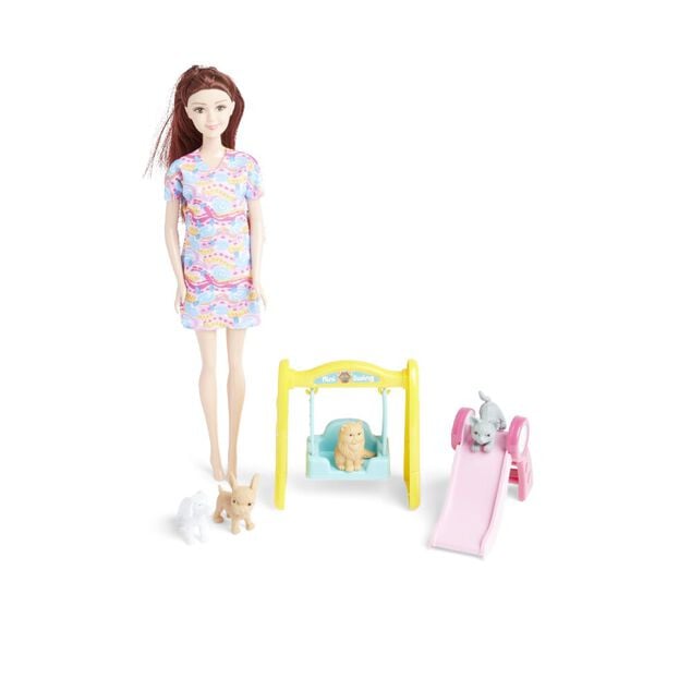 Poup&eacute;e mannequin Elly's avec fillette et animaux