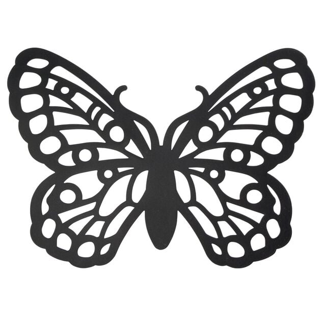 D&eacute;coration ext&eacute;rieure &agrave; suspendre papillon ajour&eacute; m&eacute;tal noir L18xH25cm