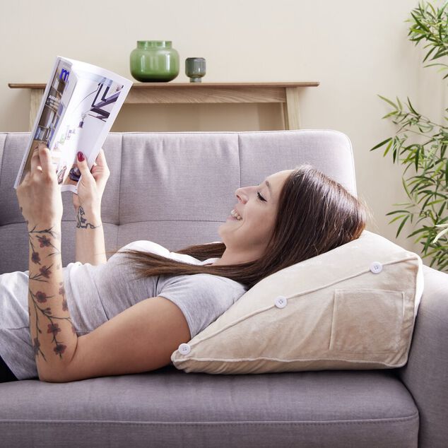 Coussin de lecture triangulaire coton beige 45x20xH45cm