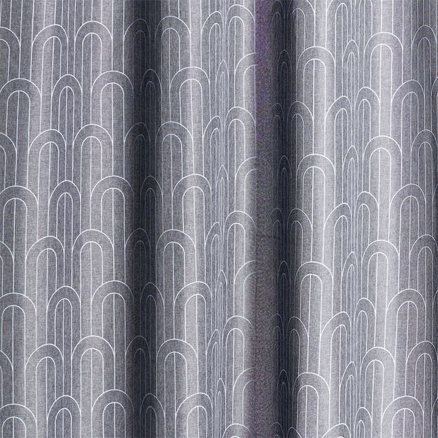 Rideau à oeillets effet lin gris motif géométrique blanc 140x240cm