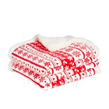Plaid imprim&eacute; flocon No&euml;l rouge blanc dos sherpa 120x150cm