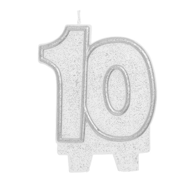 Bougie anniversaire chiffre 10 argent&eacute;