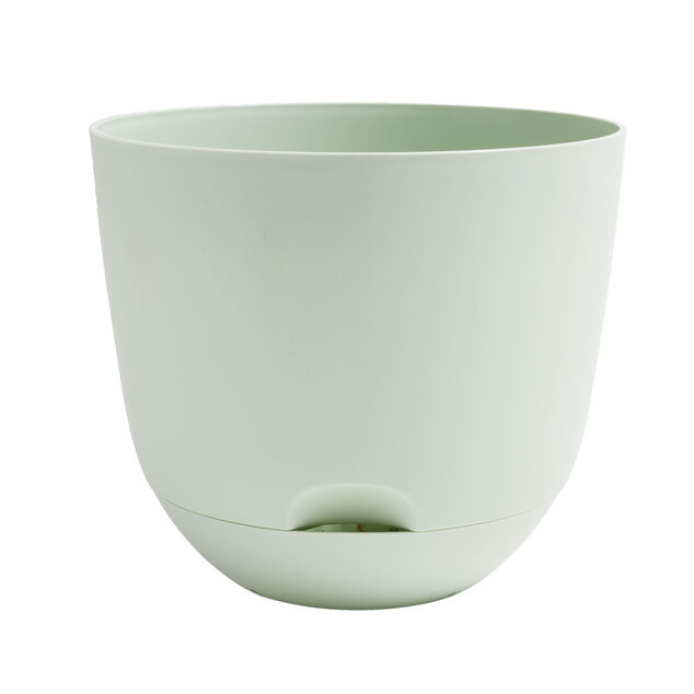 Pot rond avec r&eacute;serve d'eau plastique vert &Oslash;20xH17,7cm