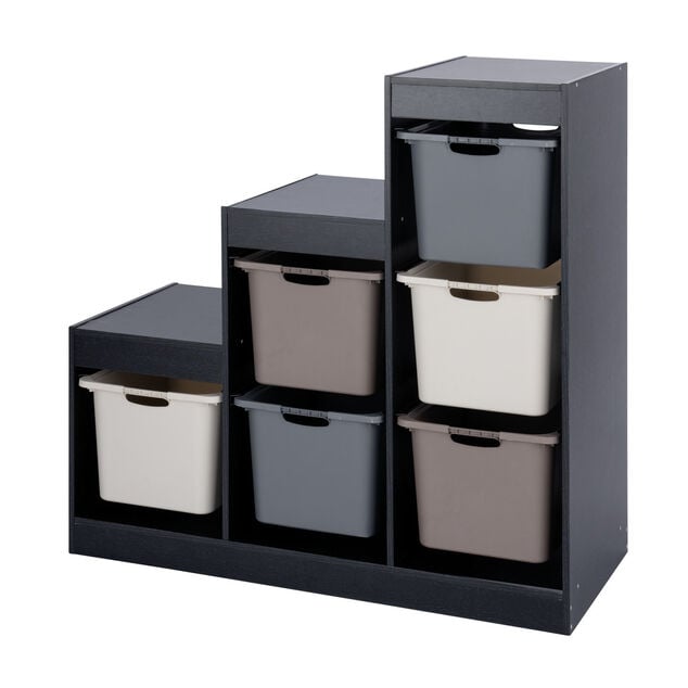 Structure de rangement en contreplaqu&eacute; blanc forme escalier 97x44xH94cm