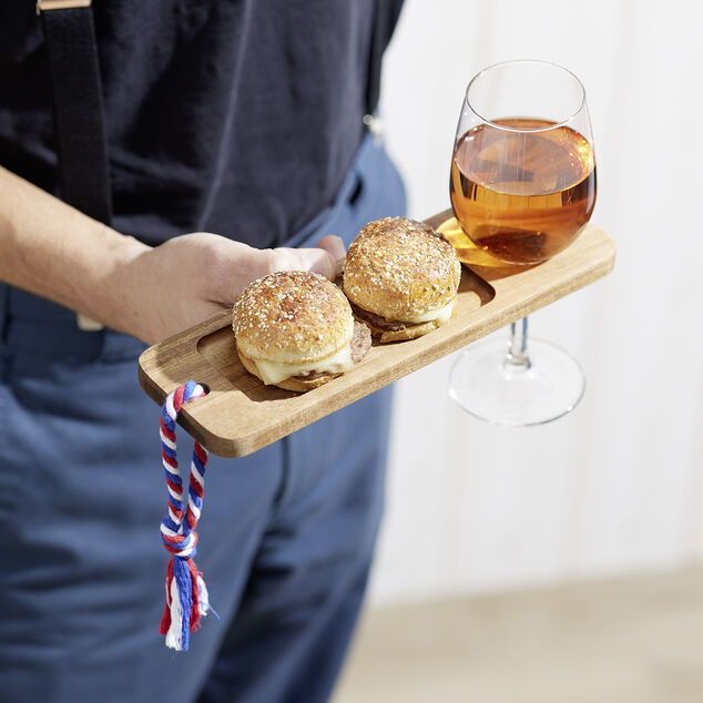 Planche à tapas en bois d'acacia avec porte-verre 8x25cm