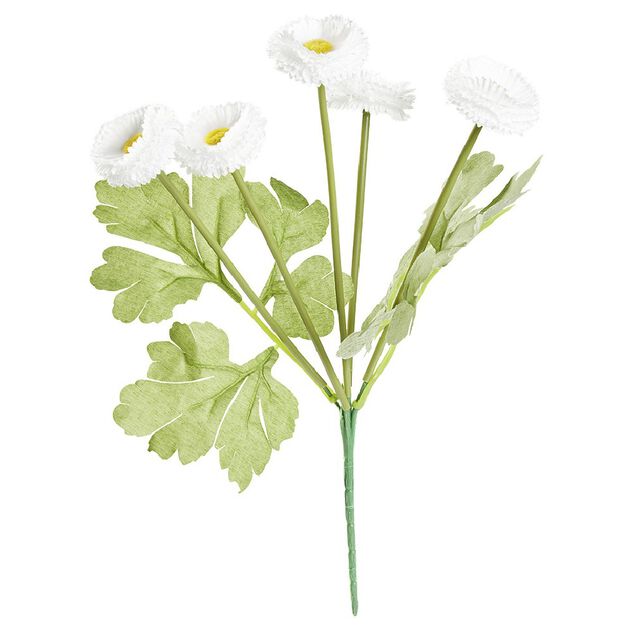 Piquet de 5 Chrysanth&egrave;mes blanches ouvertes en poly&eacute;thyl&egrave;ne