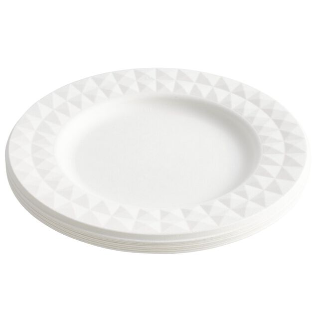Assiette carton x8 canne &agrave; sucre bagasse contour fa&ccedil;on diamant blanc &Oslash;18cm