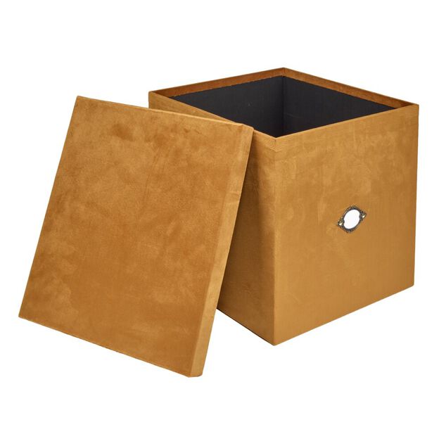 Bo&icirc;te de rangement carr&eacute;e velours marron 32x32xH35cm - Taille L