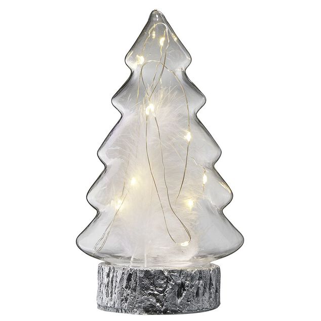 Sapin en verre lumineux 10 LED blanc chaud H21,5 cm