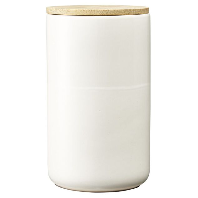 Pot en céramique blanc avec couvercle en bois H16,5 cm