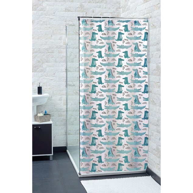 Rideau de douche blanc motif crocodiles