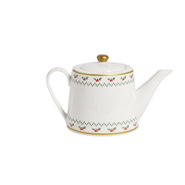 Thei&egrave;re de No&euml;l 1,2L blanche et dor&eacute;e motifs houx