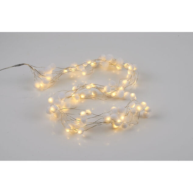 Guirlande lumineuse de Noël pompon blanc 100 microled