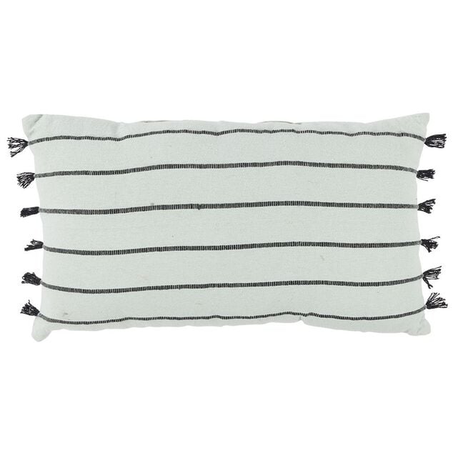 Coussin d&eacute;co tuft&eacute; rayures 30x50cm blanc