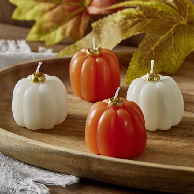 Bougie forme citrouille 4 pi&egrave;ces &Oslash;4,5xH4cm (4 mod&egrave;les)