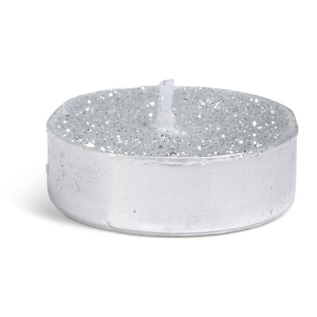Bougie chauffe-plat paillette argent&eacute;e x8