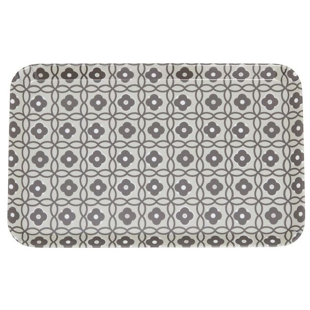 Plateau rectangulaire mélamine design carreaux de ciment gris