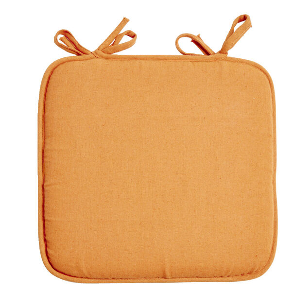 Galette de chaise carr&eacute;e 38x36cm &agrave; nouettes polycoton orange