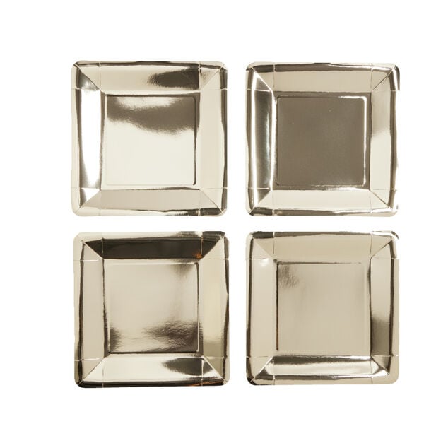 Plateau de pr&eacute;sentation carr&eacute; x4 en carton m&eacute;tallis&eacute; dor&eacute; 23x23cm