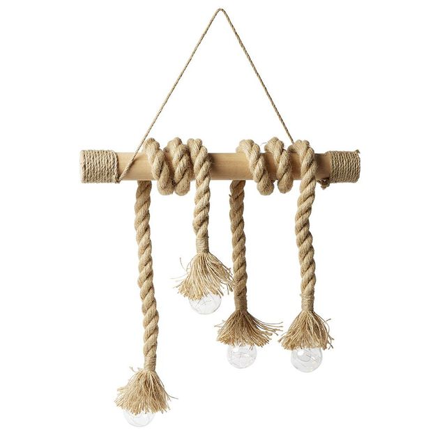 Suspension LED en bois avec corde 4 ampoules