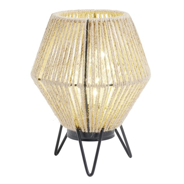 Lampe &agrave; poser corde naturelle pieds m&eacute;tal noir &Oslash;16xH20cm