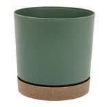 Pot tubo plastique et bois vert &Oslash;13xH13cm