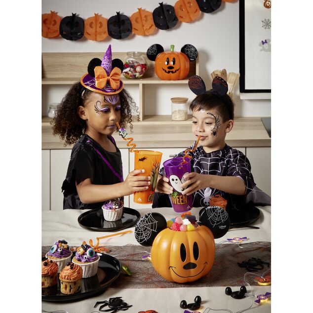 Paille Halloween Disney Mickey x4 plastique torsad&eacute; orange L27,5cm