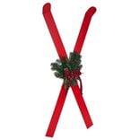 Décoration à poser ski bois rouge x2