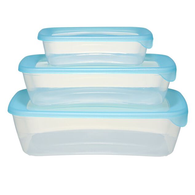 Bo&icirc;te alimentaire x3 Fresh Go rectangulaire plastique transparent et bleu 0,5/1/2L