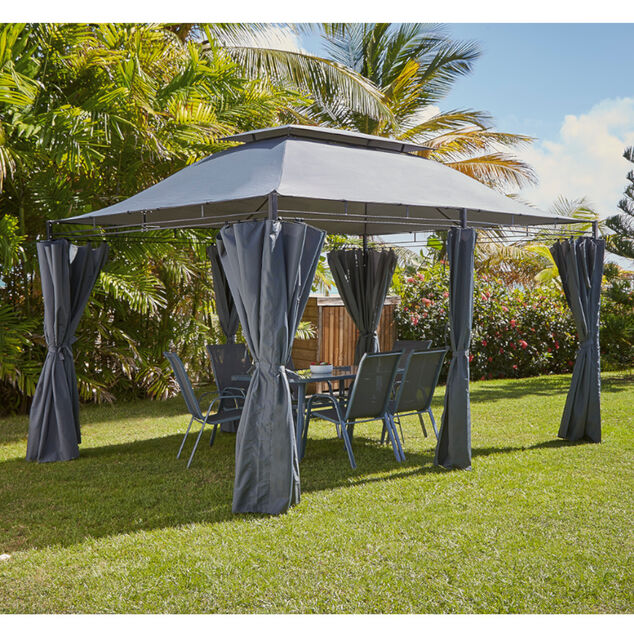 Tonnelle rectangulaire Sicile double toit grise UPF50+ 400x300xH287cm 12m&sup2;