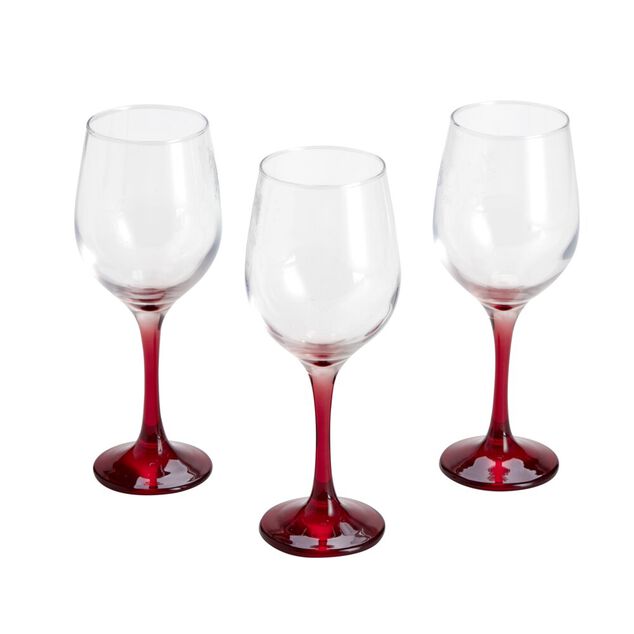 Verre à vin x3 avec pied rouge fumé 39,5cl