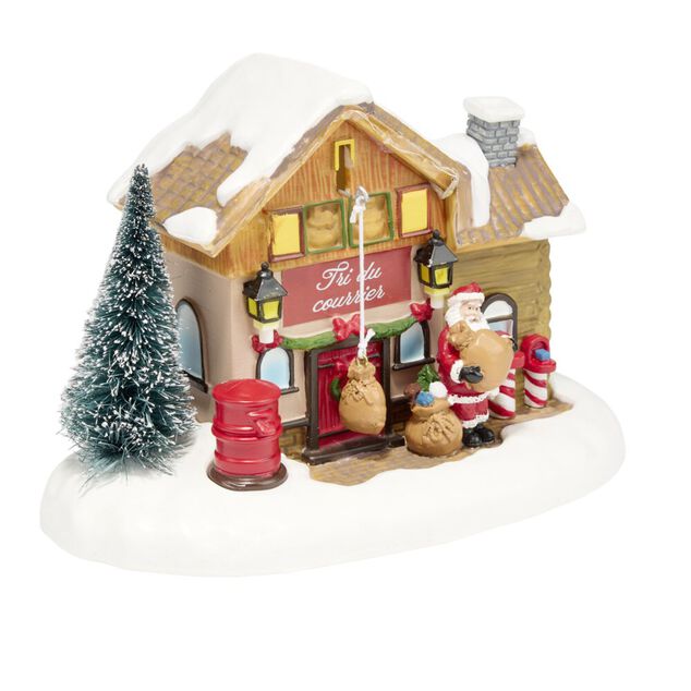 Village de No&euml;l lumineux et anim&eacute; LED courrier du P&egrave;re No&euml;l 21,5x12xH14cm
